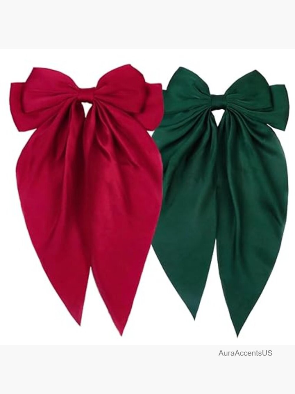 2 Pack Large Satin Bow Hair Clips with Long Tails, Metal French Clip, Vintage
